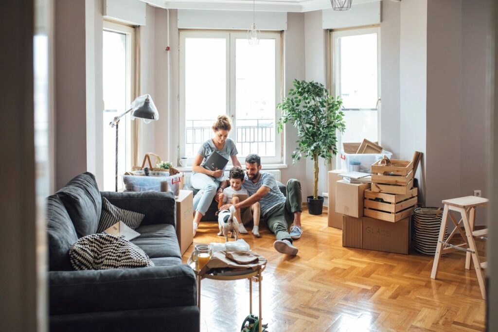 Family looking at real estate listings